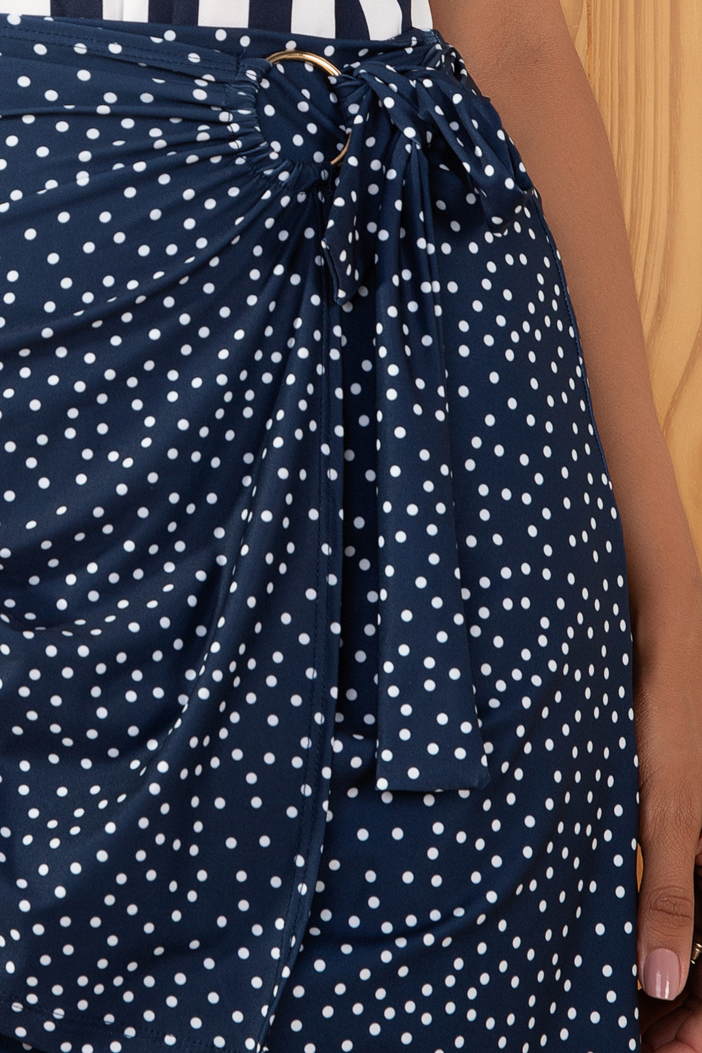 Dot-Print Navy Blue Wrap Skirt with Shorts - CAPRI