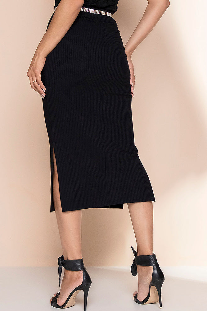 Black Ribbed Knit Skirt – Ellen