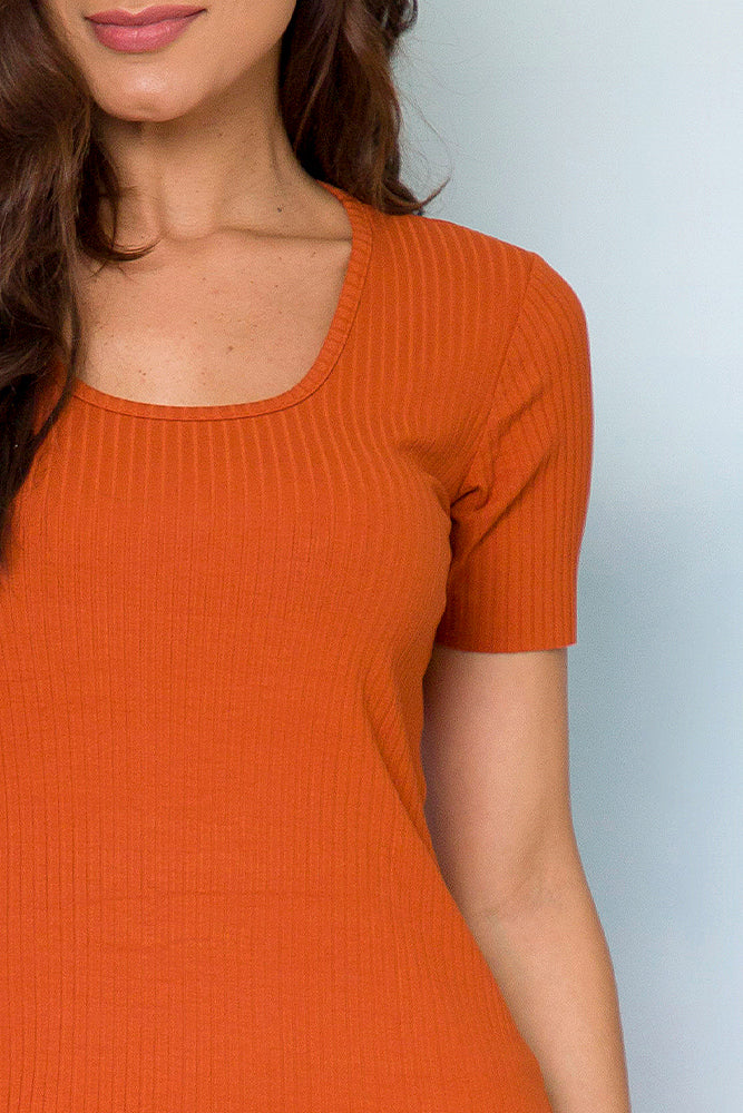 Orange Ribbed Knit Dress Monize